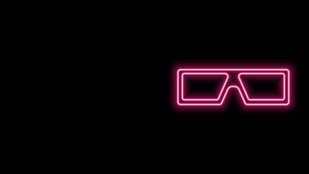 Glowing neon line 3D cinema glasses icon isolated on black background. 4K Video motion graphic animation — Stock Video