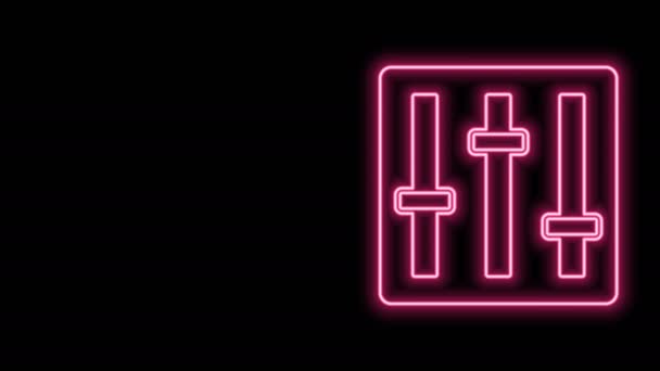 Glowing neon line Sound mixer controller icon isolated on black background. Dj equipment slider buttons. Mixing console. 4K Video motion graphic animation — Stock Video