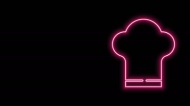 Parlayan neon hattı Şef şapkası simgesi siyah arkaplanda izole edildi. Aşçılık sembolü. Aşçı şapkası. 4K Video hareketli grafik canlandırması