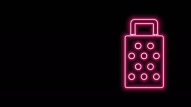 Parlayan neon hattı Grater simgesi siyah arkaplanda izole edildi. Mutfak sembolü. Mutfak aletleri. Çatal bıçak seti. 4K Video hareketli grafik canlandırması