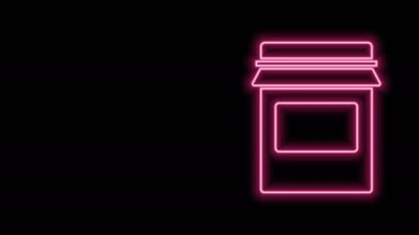 Parlayan neon hattı reçel kavanozu simgesi siyah arkaplanda izole edildi. 4K Video hareketli grafik canlandırması