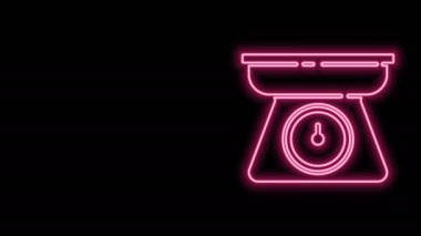 Parlayan neon çizgi Ölçekleme simgesi siyah arkaplanda izole edildi. Ağırlık ölçüm aletleri. 4K Video hareketli grafik canlandırması
