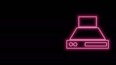 Parlayan neon hattı Mutfak sökücü fan simgesi siyah arkaplanda izole edildi. Mutfak kaputu. Mutfak egzozu. Ev aletleri. 4K Video hareketli grafik canlandırması