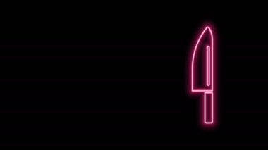 Parlayan neon çizgili bıçak simgesi siyah arkaplanda izole edildi. Çatal bıçak sembolü. 4K Video hareketli grafik canlandırması