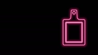 Parlayan neon hattı kesme tahtası simgesi siyah arkaplanda izole edildi. Kesme tahtası sembolü. 4K Video hareketli grafik canlandırması