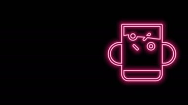 Parlayan neon hattı çay ve yaprak ikonu siyah arka planda izole edilmiş. 4K Video hareketli grafik canlandırması