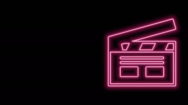 Parlayan neon hattı Bollywood Hint sineması ikonu siyah arka planda izole edildi. Film alkışı. Film alkışlama tahtası. Sinema yapımı ya da medya endüstrisi. 4K Video hareketli grafik canlandırması