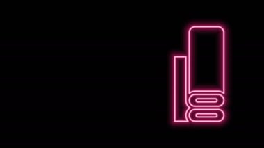 Parlayan neon hattı Hint tekstil kumaşı ikonu siyah arka planda izole edildi. Yuvarlan, paspas, halı, halı, halı ya da kağıt rulo ikonu. 4K Video hareketli grafik canlandırması