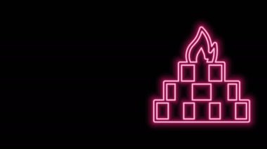 Parlayan neon hattı Yagna simgesi siyah arkaplanda izole edildi. 4K Video hareketli grafik canlandırması