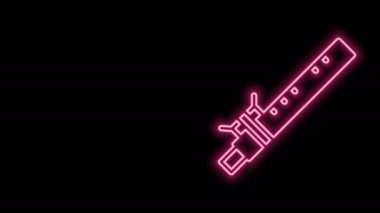Parlayan neon hattı Bambu flüt Hint müzik aleti simgesi siyah arka planda izole edildi. 4K Video hareketli grafik canlandırması