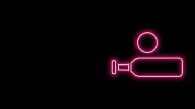 Parlak neon çizgisi, tahta kriket sopası ve top ikonu siyah arka planda izole edilmiş. 4K Video hareketli grafik canlandırması