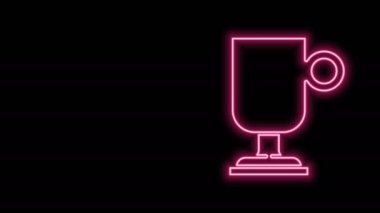 Siyah arka planda parlayan neon hattı İrlanda kahve ikonu. 4K Video hareketli grafik canlandırması