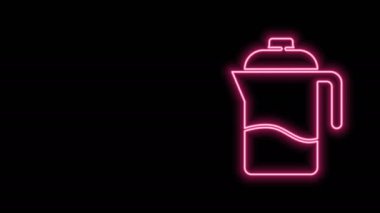 Parlayan neon hattı Fransız basın simgesi siyah arkaplanda izole edildi. 4K Video hareketli grafik canlandırması