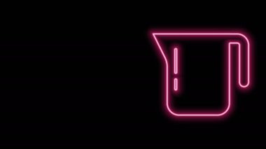 Parlayan neon hattı siyah arka planda izole kahve demliği ikonu. 4K Video hareketli grafik canlandırması