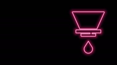 Parlayan neon hattı V60 kahve makinesi simgesi siyah arkaplanda izole edildi. 4K Video hareketli grafik canlandırması