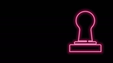 Parlayan neon hattı kahve karıştırıcı ikonu siyah arka planda izole edildi. 4K Video hareketli grafik canlandırması