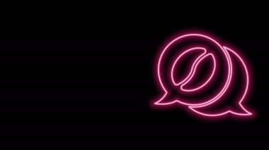 Parlayan neon hattı kahve ve sohbet ikonu siyah arka planda izole edildi. Kahve sohbeti. Konuşma baloncukları sohbet ediyor. 4K Video hareketli grafik canlandırması