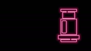 Parlayan neon hattı Aeropress kahve metodu ikonu siyah arkaplanda izole edildi. Kahve demlemek için bir cihaz. 4K Video hareketli grafik canlandırması