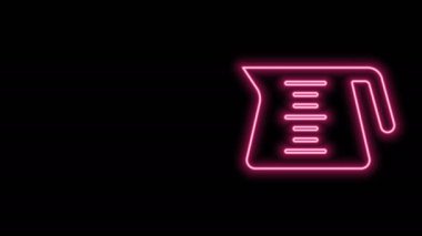 Parlayan neon hattı siyah arka planda izole kahve demliği ikonu. 4K Video hareketli grafik canlandırması