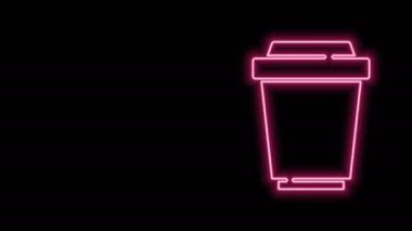 Siyah arka planda izole edilmiş parlak neon hattı kahve fincanı. 4K Video hareketli grafik canlandırması