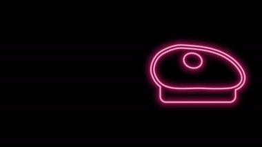 Parlayan neon hattı Fransız beresi simgesi siyah arka planda izole edildi. 4K Video hareketli grafik canlandırması