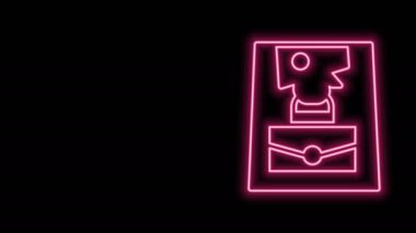 Parlayan neon çizgisi simgesi siyah arkaplanda izole edildi. Kadın el çantası işareti. Glamour günlük bagaj sembolü. 4K Video hareketli grafik canlandırması