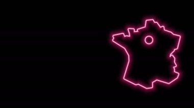Parlayan neon hattı Fransa haritası simgesi siyah arkaplanda izole edildi. 4K Video hareketli grafik canlandırması