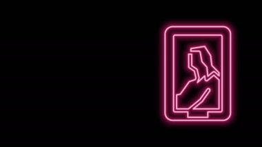 Müze simgesinde parlayan neon çizgisi portresi resmi siyah arkaplanda izole edilmiş. 4K Video hareketli grafik canlandırması