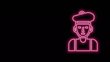Parlayan neon hattı Fransız adam simgesi siyah arka planda izole edildi. 4K Video hareketli grafik canlandırması