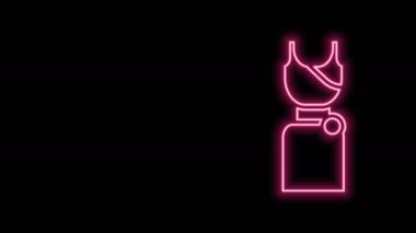 Parlayan neon çizgili kadın elbise ikonu siyah arka planda izole edildi. Kıyafet tabelası. 4K Video hareketli grafik canlandırması