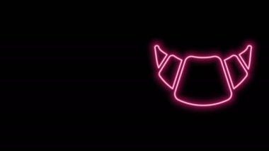 Parlayan neon hattı Croissant simgesi siyah arkaplanda izole edildi. 4K Video hareketli grafik canlandırması