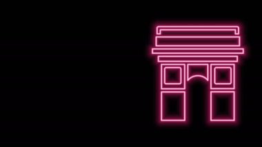 Parlayan neon hattı Zafer Kemeri simgesi siyah arkaplanda izole edildi. Fransa, Paris 'in simgesi. 4K Video hareketli grafik canlandırması