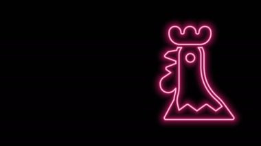 Parlayan neon hattı Fransız horoz ikonu siyah arka planda izole edildi. 4K Video hareketli grafik canlandırması