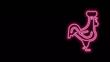 Parlayan neon hattı Fransız horoz ikonu siyah arka planda izole edildi. 4K Video hareketli grafik canlandırması