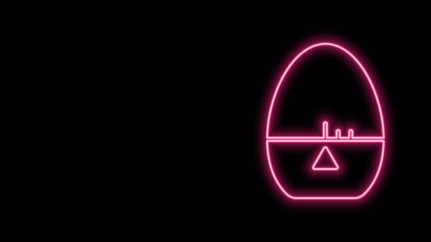 Linha de néon brilhante ícone temporizador de cozinha isolado no fundo preto. Temporizador de ovos. Utensílio de cozinha. Animação gráfica em movimento de vídeo 4K — Vídeo de Stock