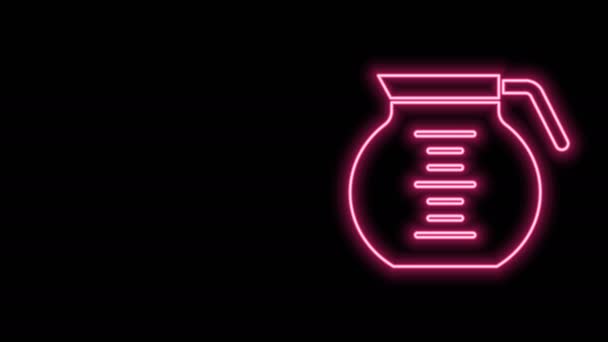 Leuchtendes neonfarbenes Kaffeekannen-Symbol isoliert auf schwarzem Hintergrund. 4K Video Motion Grafik Animation — Stockvideo