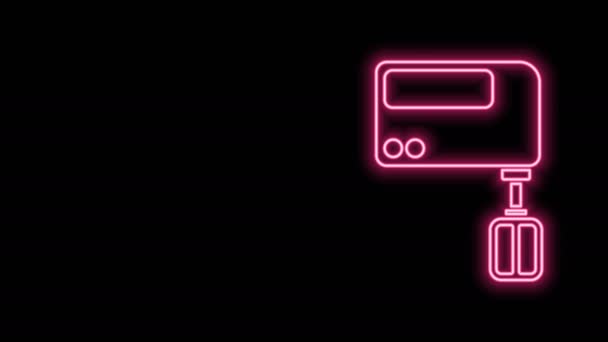 ネオンラインの輝き黒の背景に隔離された電気ミキサーアイコン。キッチンブレンダー。4Kビデオモーショングラフィックアニメーション — ストック動画