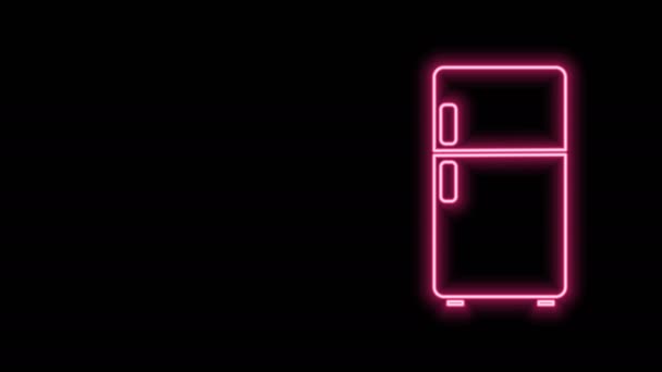 Glödande neon line Kylskåp ikon isolerad på svart bakgrund. Kylskåp med frys. Hushållsteknik och hushållsapparater. 4K Video motion grafisk animation — Stockvideo
