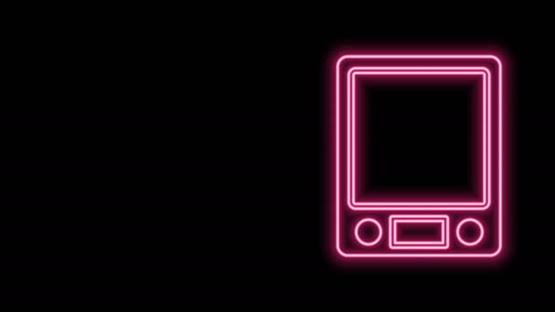 Linea neon incandescente Icona elettronica a scaglie isolata su sfondo nero. Apparecchiature di misura del peso. Animazione grafica 4K Video motion — Video Stock