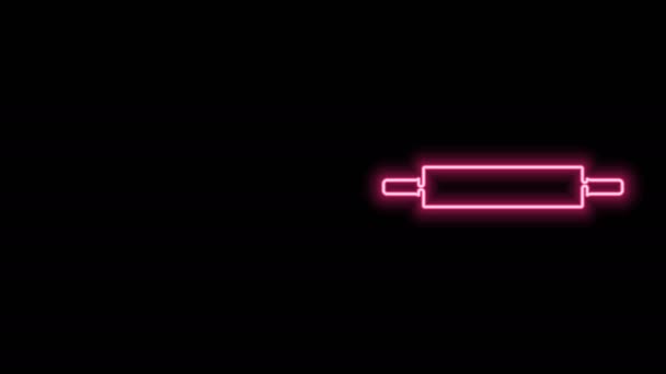 Leuchtendes Neon Line Rolling-Pin-Symbol isoliert auf schwarzem Hintergrund. 4K Video Motion Grafik Animation — Stockvideo