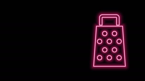 Świecąca neonowa ikona Grater odizolowana na czarnym tle. Symbol kuchni. Przybornik kuchenny. Znak sztućców. 4K Animacja graficzna ruchu wideo — Wideo stockowe
