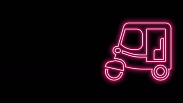 Linha de néon brilhante Taxi tuk tuk ícone isolado no fundo preto. Conceito de riquixá auto indiano. Delhi auto. Animação gráfica em movimento de vídeo 4K — Vídeo de Stock