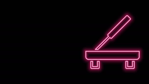 Glödande neon linje doftande spa stick på en trä monter ikon isolerad på svart bakgrund. Rökelseklubb. Kosmetisk procedur aromaterapi. 4K Video motion grafisk animation — Stockvideo