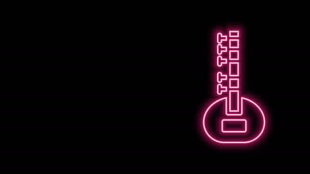 Glödande neon linje Sitar klassiska musikinstrument ikon isolerad på svart bakgrund. 4K Video motion grafisk animation — Stockvideo
