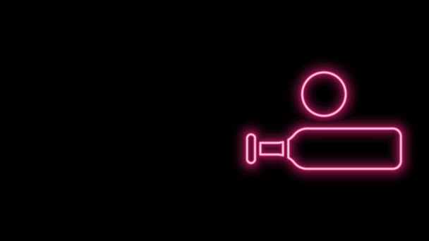 Glowing neon line Wood cricket bat and ball icon isolated on black background. 4K Video motion graphic animation — Stock Video