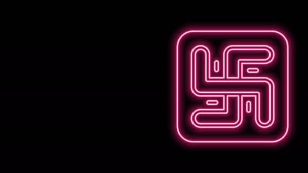 Glödande neon linje Hindu swastika religiösa symbol ikon isolerad på svart bakgrund. 4K Video motion grafisk animation — Stockvideo