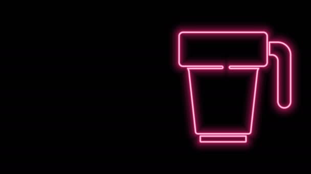 Świecące neon linii ikona filiżanki kawy izolowane na czarnym tle. Filiżanka. Gorąca kawa. 4K Animacja graficzna ruchu wideo — Wideo stockowe