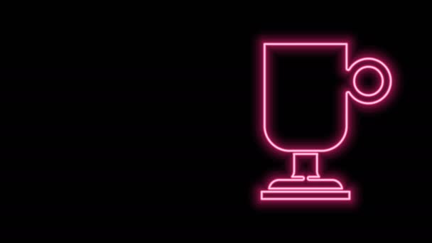 Siyah arka planda parlayan neon hattı İrlanda kahve ikonu. 4K Video hareketli grafik canlandırması — Stok video