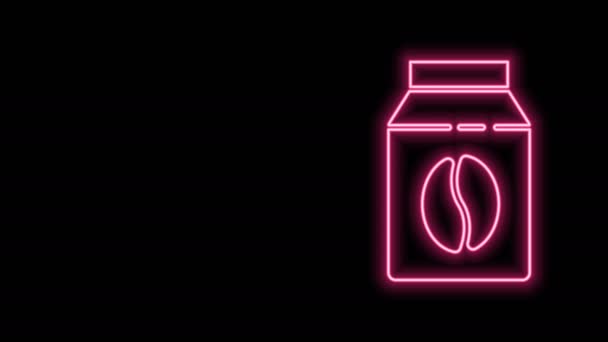 Glowing neon line Bag of coffee beans icon isolated on black background. 4K Video motion graphic animation — Stock Video