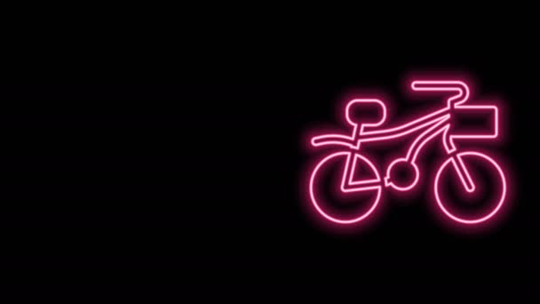 Glödande neon line Cykel ikon isolerad på svart bakgrund. Cykeltävling. Extrem sport. Sportutrustning. 4K Video motion grafisk animation — Stockvideo